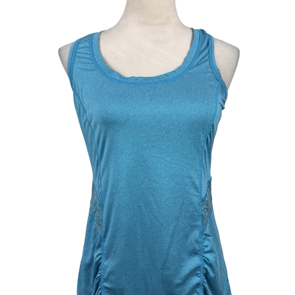 Athleta blue fast track sleeveless tank with design on side and back size med